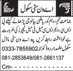 City School Quetta Jobs 2024 For Biology Teacher